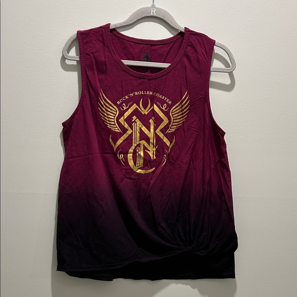 Disney Burgundy and Black Tank Top with Gold Graphic